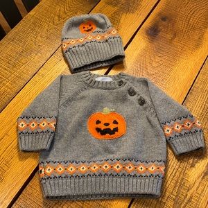 Janie and Jack Sweater and Hat Pumpkin set
